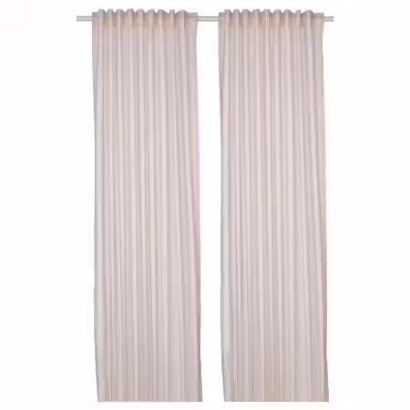 BYMOTT Гардины, 2 шт. - белый/бежевый в полоску/с лентой 120x300 см