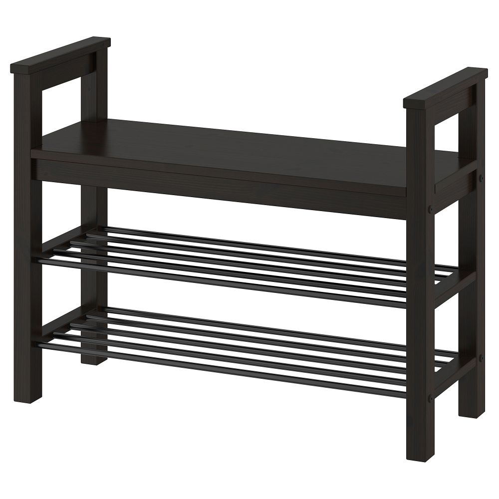 Скамья с полкой для обуви, черно-коричневый, 85x32x65 см IKEA HEMNES ХЕМНЭС 702.458.72 - фото 1
