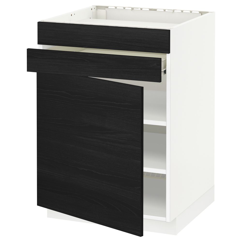 Напольный шкаф для варочной панели, доводчик, 2 фасада, 1 ящик МЕТОД / ФОРВАРА, белый, Тингсрид черный (60x60 см) - схема-чертеж с размерами