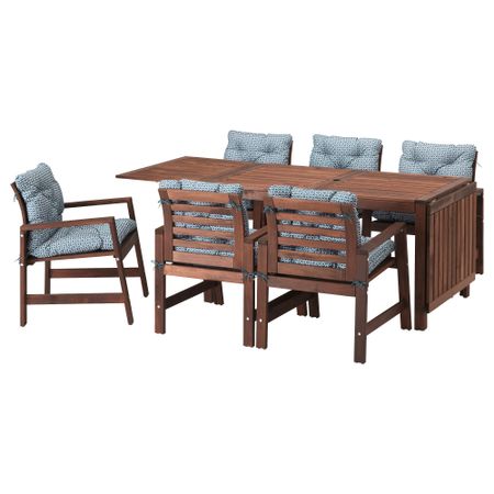 Стол + 6 кресел, для сада ЭПЛАРО, коричневая морилка, Иттерон синий