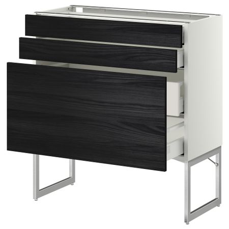 Напольный шкаф 3 фронтальных панели, 2 нижних, 2 средних ящика МЕТОД / МАКСИМЕРА, белый, Тингсрид черный