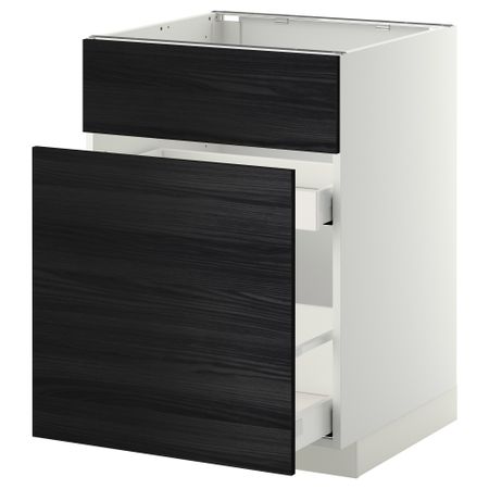 Напольный шкаф под мойку, сорт муcора, 1 дверца, 2 ящика МЕТОД / МАКСИМЕРА, белый, Тингсрид черный (60x60 см)