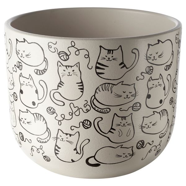 Горшок цветочный, белый/кот 15 см IKEA RUNDMYNTA РУНДМИНТА 804.683.72 - фото 1