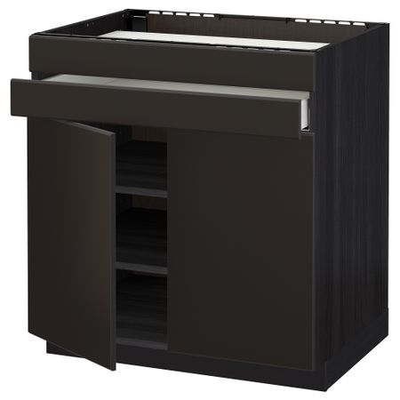 Напольный шкаф для варочной панели, 2 ящика, 2 фасада, 1 ящик МЕТОД / МАКСИМЕРА, черный, Кунгсбакка антрацит (80x60 см)