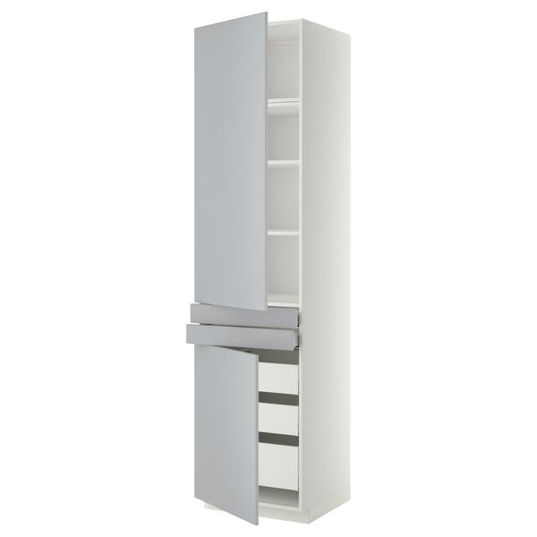 Высокий шкаф + полки, 5 ящиков, 2 дверцы, 2 фронтальных МЕТОД / МАКСИМЕРА, белый, Веддинге серый - фото 1