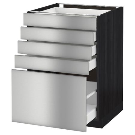 Напольный шкаф с 5 ящиками МЕТОД / МАКСИМЕРА, черный, Гревста нержавеющ сталь
