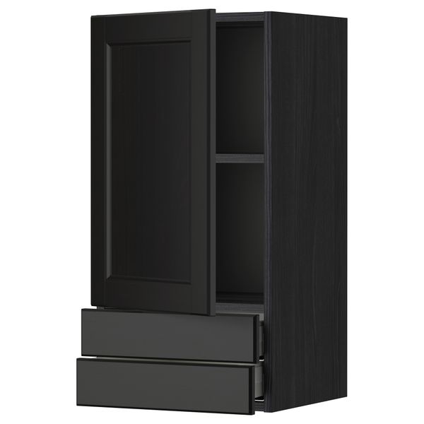 Навесной шкаф с дверцей, 2 ящика МЕТОД / МАКСИМЕРА, черный, Лаксарби черно-коричневый - фото 1