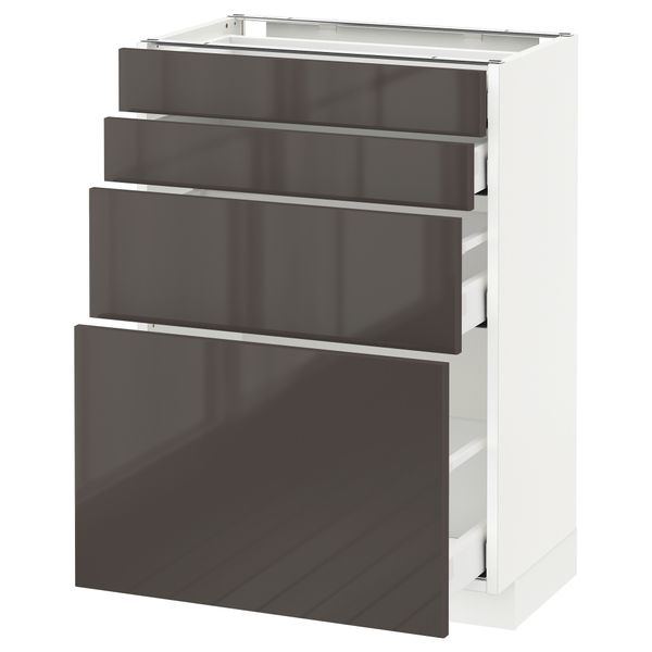 Напольный шкаф 4 фронтальных панели, 4 ящика МЕТОД / МАКСИМЕРА, белый, Рингульт серый - схема-чертеж с размерами