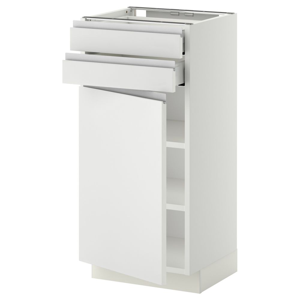 Напольный шкаф с дверцей, 2 ящиками МЕТОД / МАКСИМЕРА, белый, Нодста белый - схема-чертеж с размерами