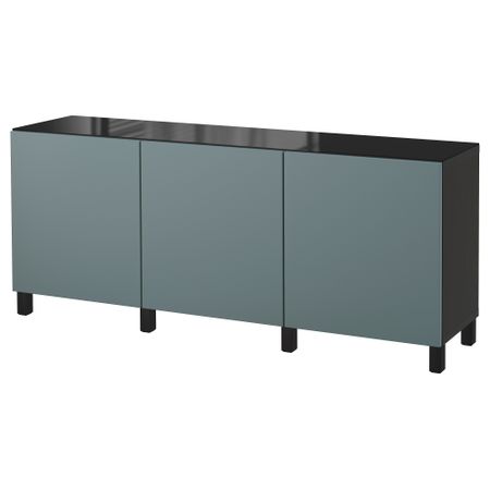 Комбинация для хранения с дверцами БЕСТО, черно-коричневый, Вальвикен серо-бирюзовый (180x40x74 см)