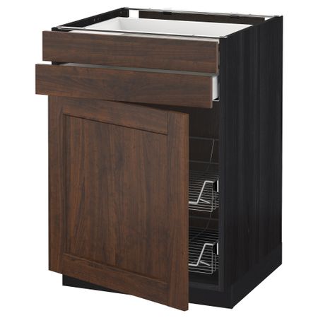 Напольный шкаф, дверца, 2 ящика, проволочных корзин МЕТОД / МАКСИМЕРА, черный, Эдсерум коричневый
