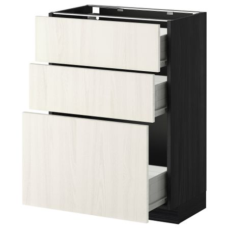 Напольный шкаф с 3 ящиками МЕТОД / ФОРВАРА, черный, Росдаль белый