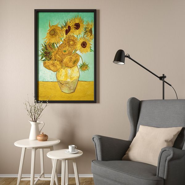 Картина с рамой, 78x118 см, натюрморт Ваза с двенадцатью подсолнухами черный IKEA BJÖRKSTA БЬЁРКСТА 993.849.85 - фото 4
