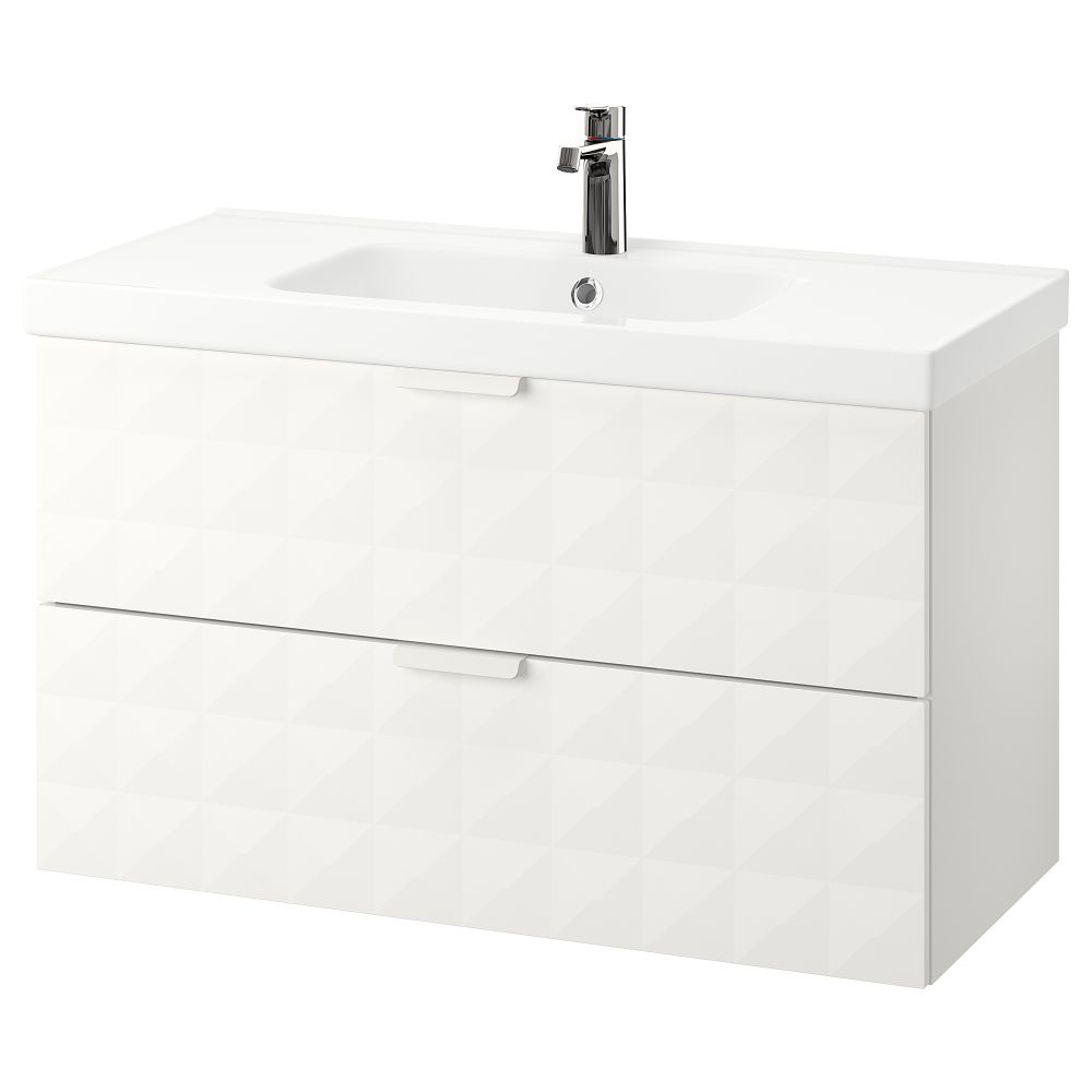 Шкаф для раковины с 2 ящиками ГОДМОРГОН / ОДЕНСВИК, Решён белый (103x49x64 см) - фото 1