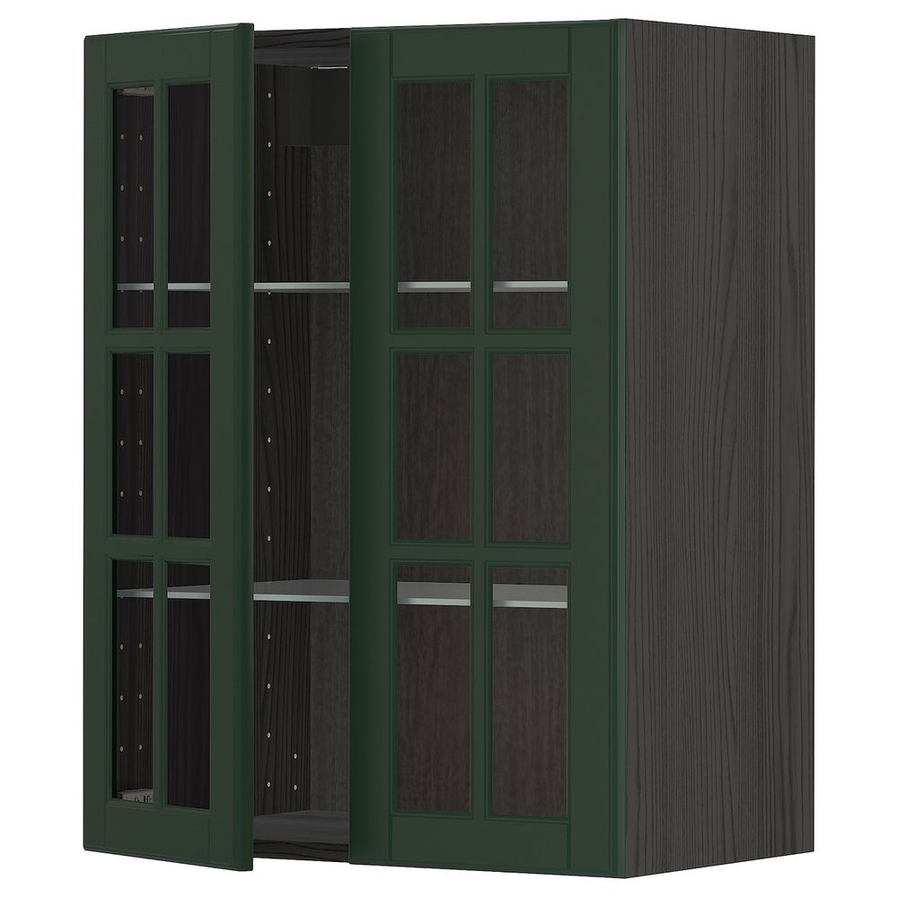 Навесной шкаф с полками, 2 стекло дв, черный/Будбин темно-зеленый 60x80 см IKEA МЕТОД 193.040.30 - схема-чертеж с размерами