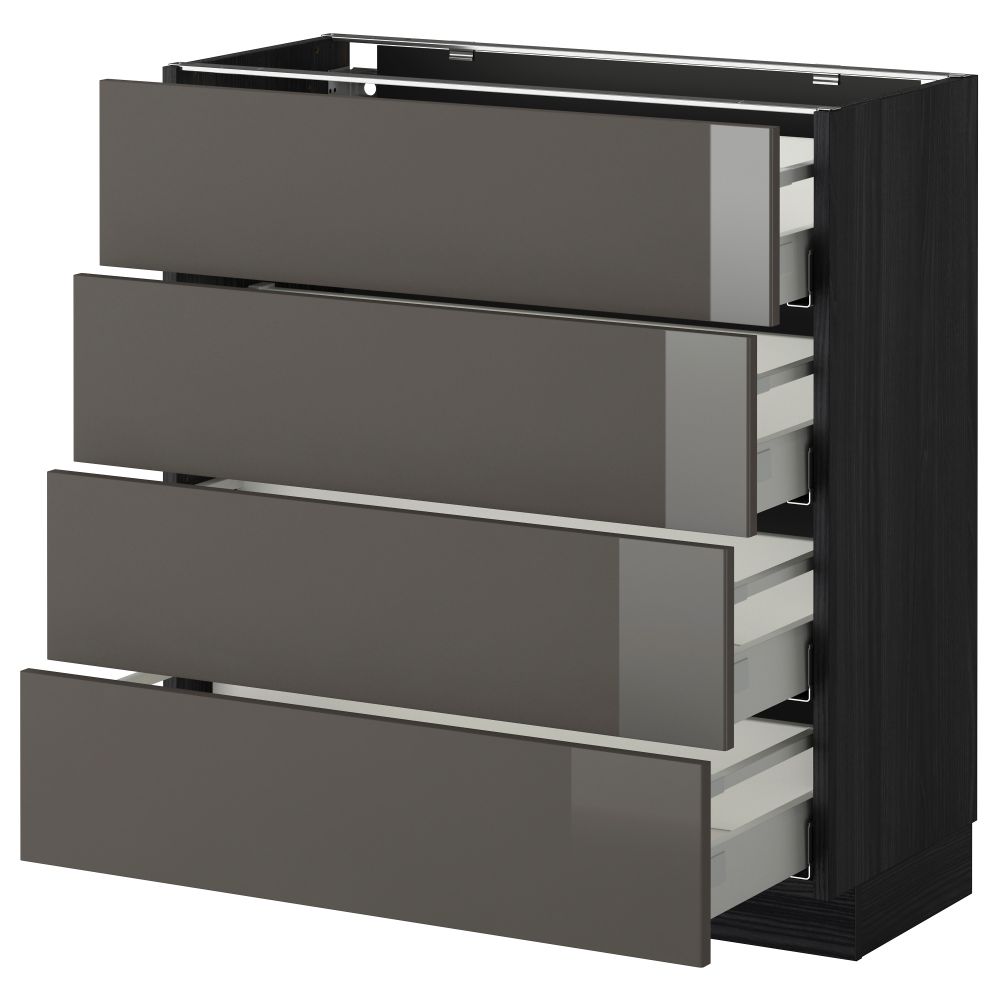 Напольный шкаф 4 фронтальных панели, 4 ящика МЕТОД / МАКСИМЕРА, черный, Рингульт серый - схема-чертеж с размерами
