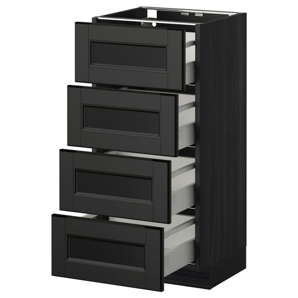 Напольный шкаф 4 фронтальных панели, 4 ящика МЕТОД / МАКСИМЕРА, черный, Лаксарби черно-коричневый - схема-чертеж с размерами