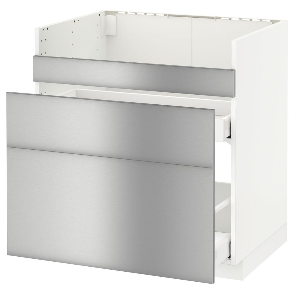 Напольный шкаф для мойки ХАВСЕН/3фасада/2ящ, белый Максимера, Гревста цвет нержавеющей стали 80x60 см IKEA МЕТОД 492.958.64 - схема-чертеж с размерами