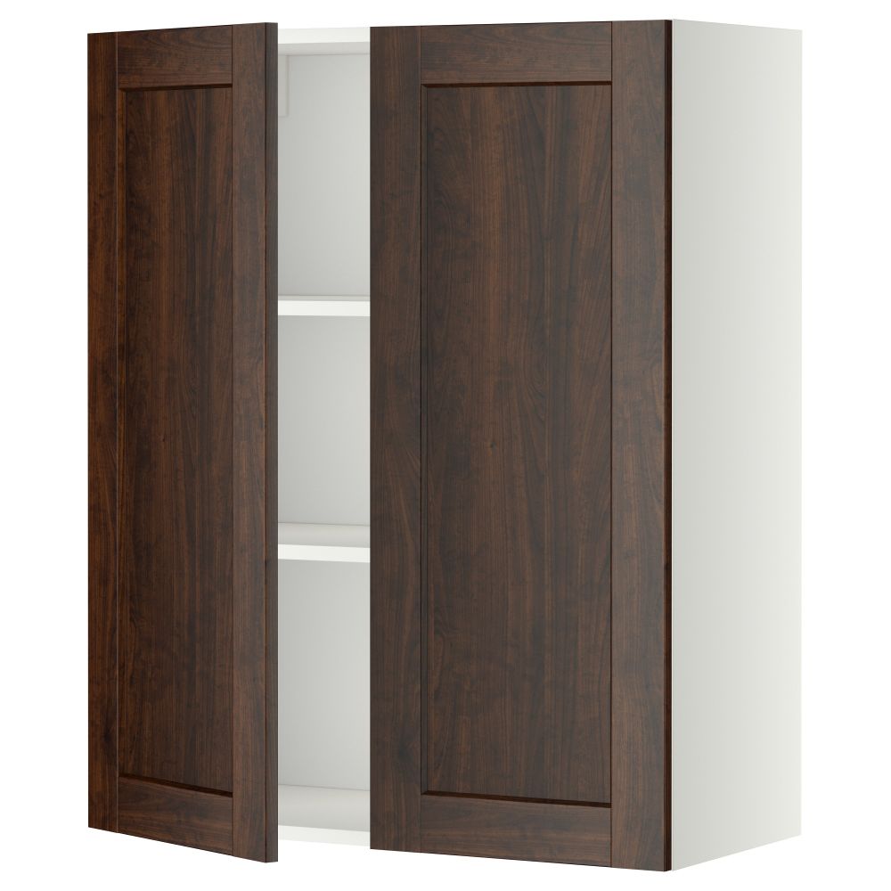 Навесной шкаф с полками, 2 дверцы МЕТОД, белый, Эдсерум коричневый - схема-чертеж с размерами