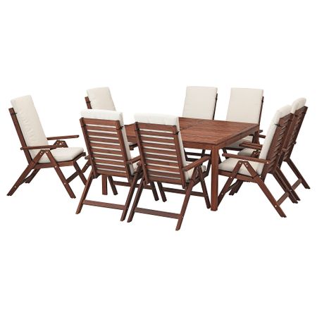 Стол + 8 кресел ЭПЛАРО, коричневая морилка, ФРЁСЁН/ДУВХОЛЬМЕН бежевый