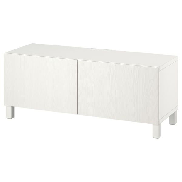 Тумба под ТВ, с дверцами, белый тиммер/стуббар/белый 120x42x48 см IKEA BESTÅ БЕСТО 694.321.48 - фото 1