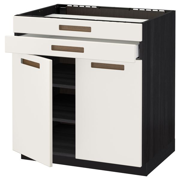 Напольный шкаф для варочной панели, 2 ящика, 2 фасада, 1 ящик МЕТОД / МАКСИМЕРА, черный, Мэрста белый (80x60 см) - схема-чертеж с размерами