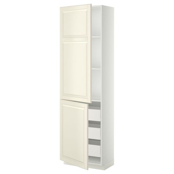 Высокий шкаф + полки, 3 ящика, 2 дверцы МЕТОД / ФОРВАРА, белый, Будбин белый с оттенком - фото 1