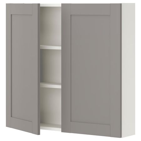 ENHET Навесной шкаф с 2 полками/дверцами - белый/серый каркас 80x17x75 см