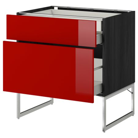 Напольный шкаф 2 фронтальных панели, 2 нижних,1 встроенный ящик МЕТОД / МАКСИМЕРА, черный, Рингульт красный