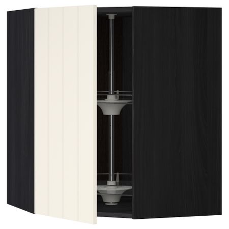 Угловой навесной шкаф с вращающейся секцией МЕТОД, черный, Хитарп белый с оттенком