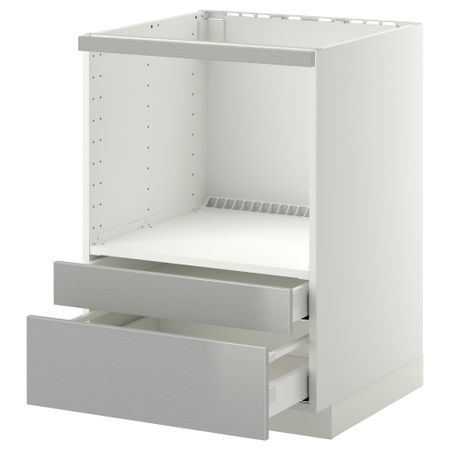 Напольный шкаф для комбинирования СВЧ, ящики МЕТОД / МАКСИМЕРА, белый, Гревста нержавеющ сталь (60x60 см)