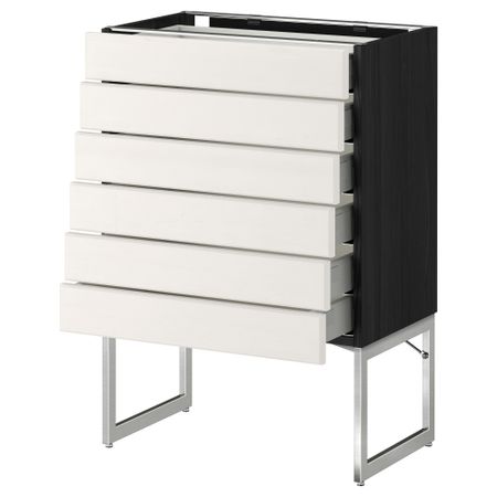 Напольный шкаф 6 фронтальных панелей, 6 нижних ящиков МЕТОД / МАКСИМЕРА, черный, Лаксарби белый