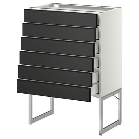 Напольный шкаф 6 фронтальных панелей, 6 нижних ящиков МЕТОД / МАКСИМЕРА, белый, Лаксарби черно-коричневый