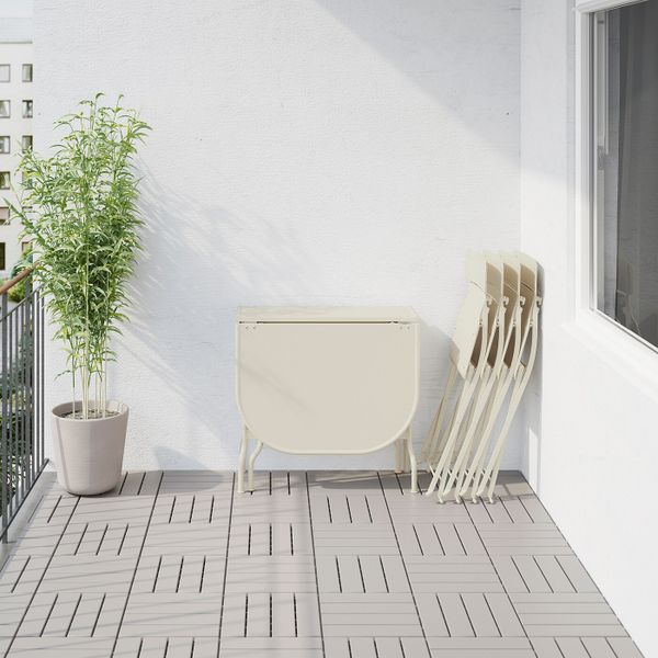 Стол + 4 складных стула, для/сада, бежевый/Куддарна серый IKEA САЛЬТХОЛЬМЕН 092.863.38 - фото 3