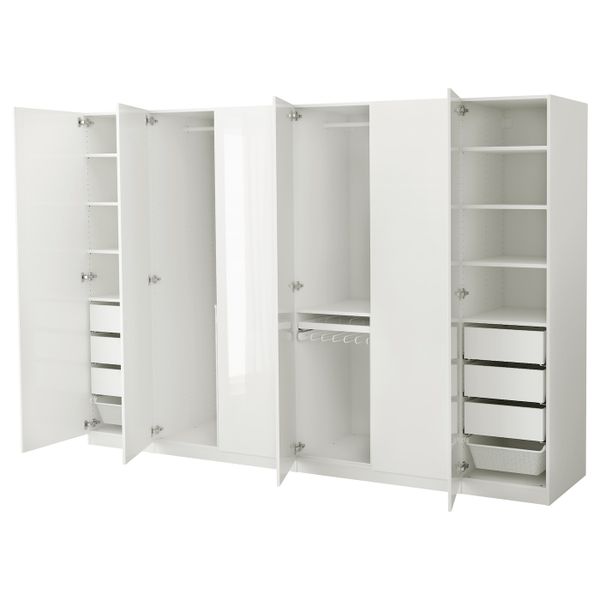 Гардероб, белый, Фардаль глянцевый/белый, 300x60x201 см IKEA ПАКС 492.488.20 - фото 1