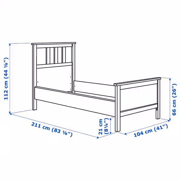 HEMNES Каркас кровати - белая морилка 90x200 см - схема-чертеж с размерами