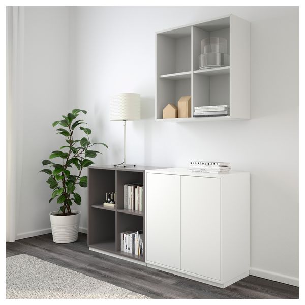 Комбинация шкафов с цоколем ЭКЕТ, белый/светло-серый, темно-серый (140x35x182 см) - фото 2