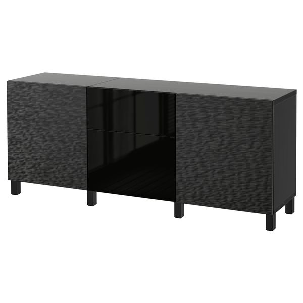 Комбинация для хранения с ящиками БЕСТО, Лаксвикен черный, Сельсвикен глянцевый/черный (180x40x74 см) - фото 1