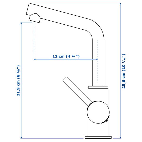 Смеситель для раковины с выпуском, хромированный IKEA LUNDSKÄR ЛУНДШЭР 402.400.17 - схема-чертеж с размерами