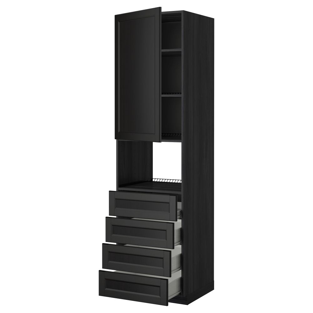 Высокий шкаф для духовки, дверца, 4 ящика МЕТОД / ФОРВАРА, черный, Лаксарби черно-коричневый черно-коричневый - фото 1