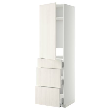 Высокий шкаф для холодильника, с дверцами, 3 ящика МЕТОД / ФОРВАРА, белый, Росдаль белый (60x60x220 см)