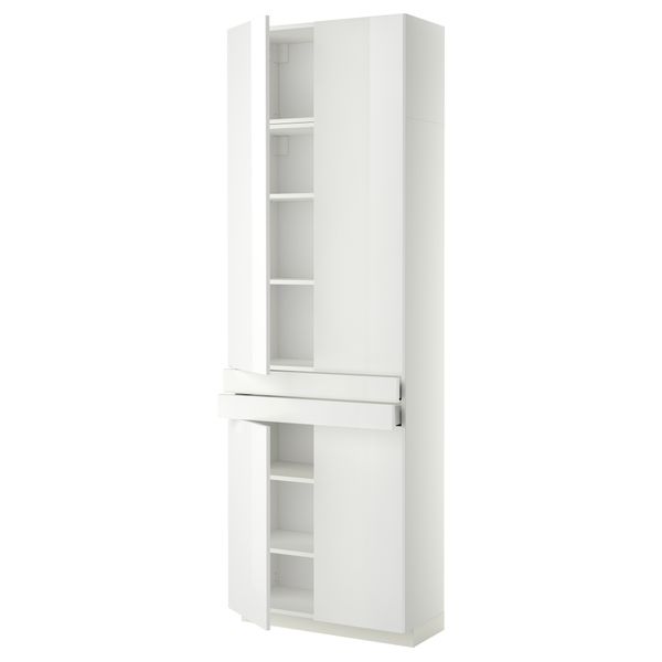 Высокий шкаф + полки, 2 ящика, 4 дверцы МЕТОД / МАКСИМЕРА, белый, Рингульт белый (80x37x240 см) - фото 1