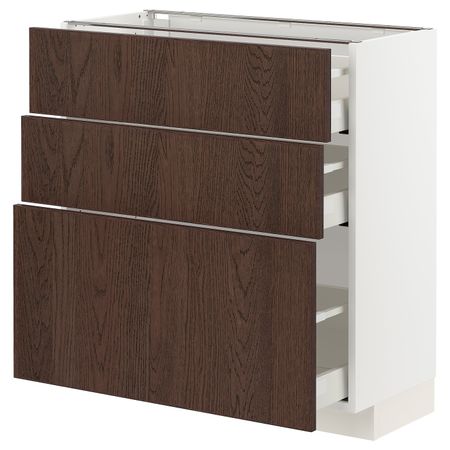 Напольный шкаф с 3 ящиками, белый/Синарп коричневый 80x37 см IKEA METOD МЕТОД / MAXIMERA МАКСИМЕРА 694.042.87