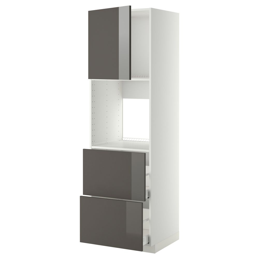 Высокий шкаф для духовки + дверца, 2 форнтальных, 2 высоких ящик МЕТОД / МАКСИМЕРА, белый, Рингульт серый - фото 1
