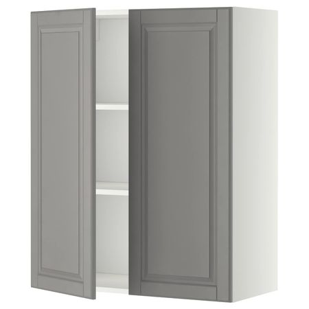 Навесной шкаф с полками/2дверцы, белый/Будбин серый 80x100 см IKEA METOD МЕТОД 894.448.62