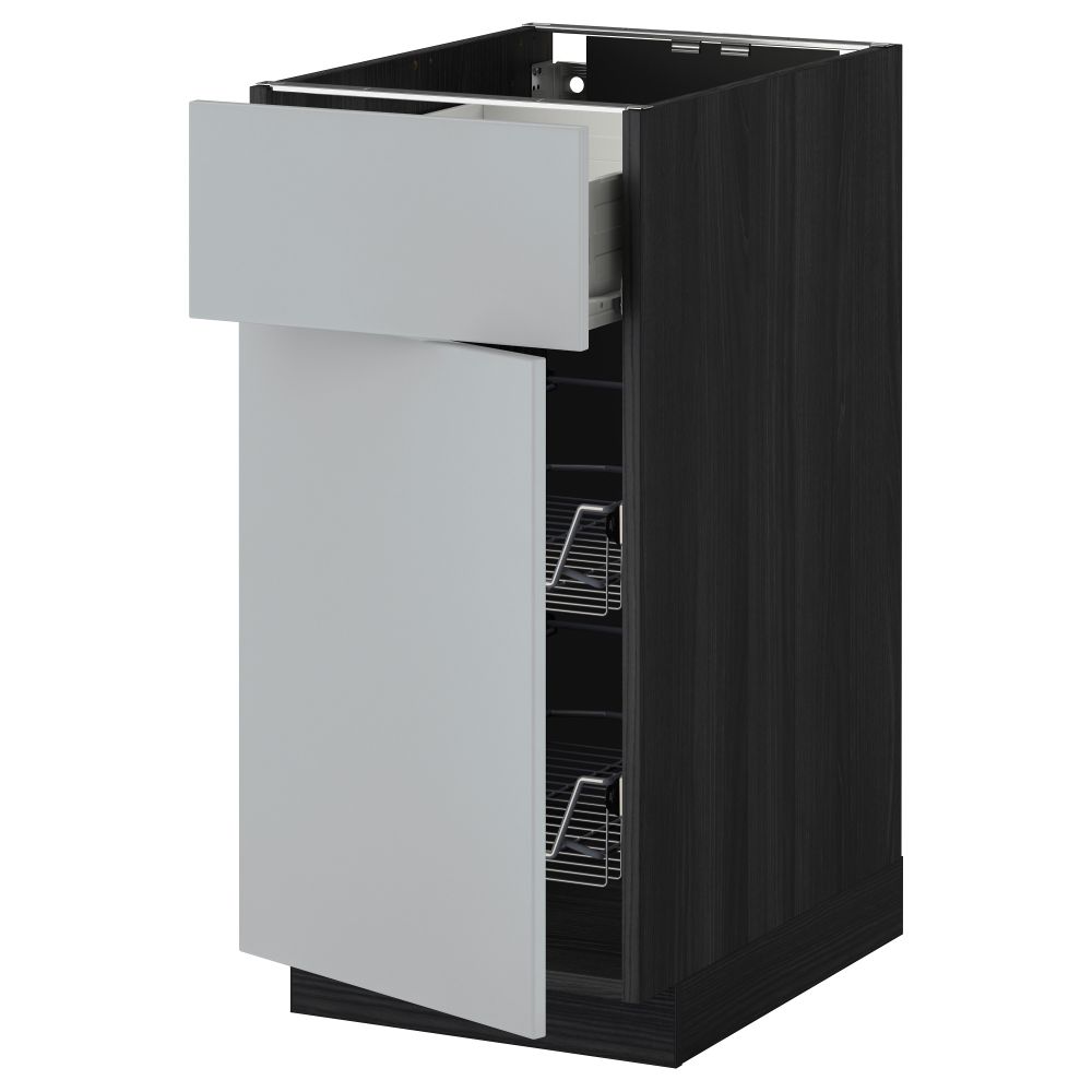 Напольный шкаф с проволочной корзиной, ящиком, дверью МЕТОД / ФОРВАРА, черный, Веддинге серый - схема-чертеж с размерами