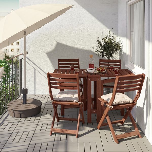 Стол + 4 складных стула, для/сада, коричневая морилка/Куддарна серый IKEA ЭПЛАРО 692.901.01 - фото 2