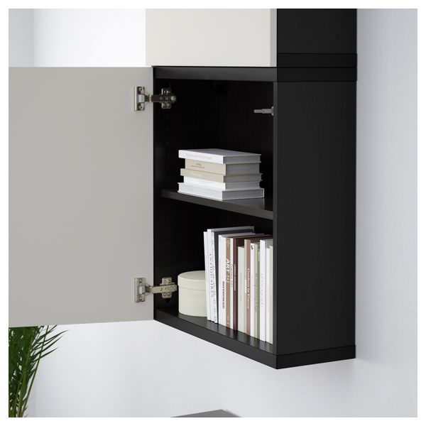 Навесной шкаф с 2 дверями БЕСТО, черно-коричневый, Лаппвикен светло-серый (60x20x128 см) - схема-чертеж с размерами