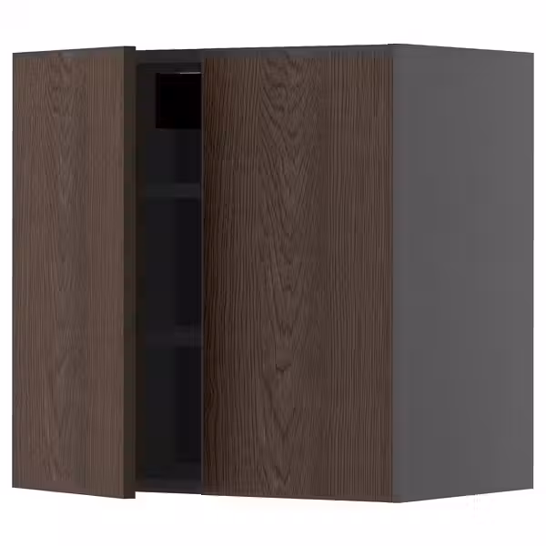 METOD Навесной шкаф с полками/2дверцы - черно-серый/Sinarp коричневый 60x60 см - фото 1