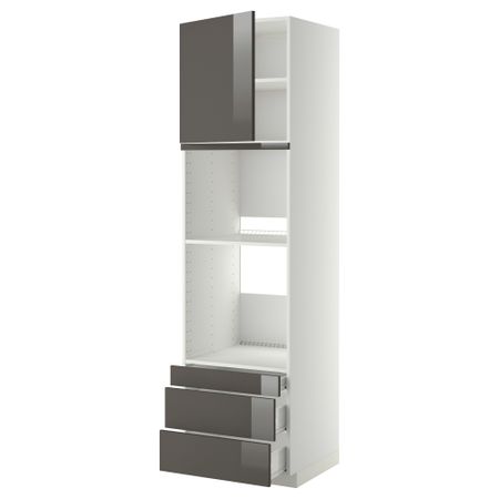 Высокий шкаф для духовки комбинированный, духовка + дверца, 3 ящика МЕТОД / ФОРВАРА, белый, Рингульт серый